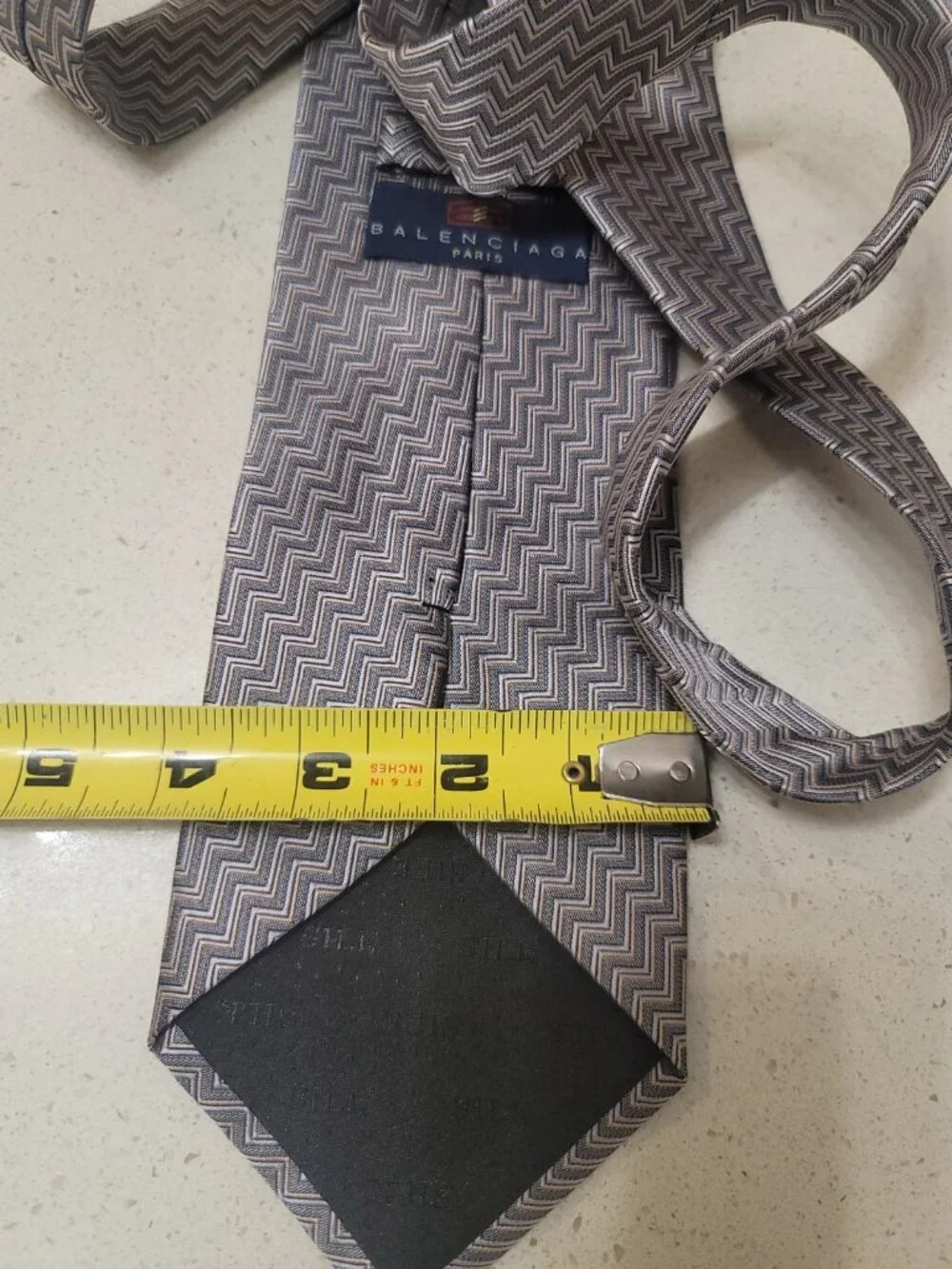 Balenciaga Paris Tie 100% Silk Made In Italy Geometric Gray